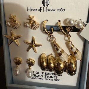 House of Harlow 1960 Gold and Pearl Coastal Earring Set